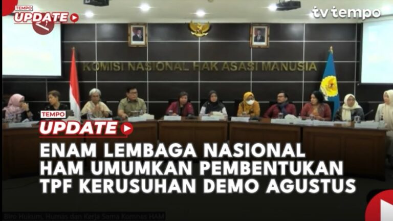 Youtube Thumnail image of : Enam Lembaga Nasional HAM Umumkan Pembentukan Tim Pencari Fakta Kerusuhan Demo Agustus