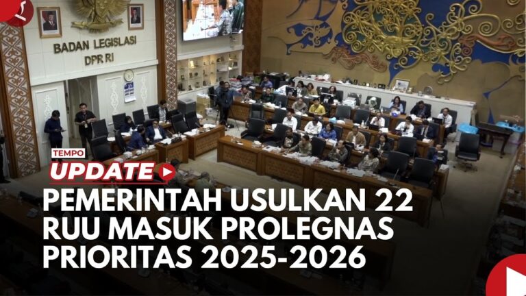 Youtube Thumnail image of : Pemerintah Usulkan 22 RUU Masuk Prolegnas Prioritas 2025 2026